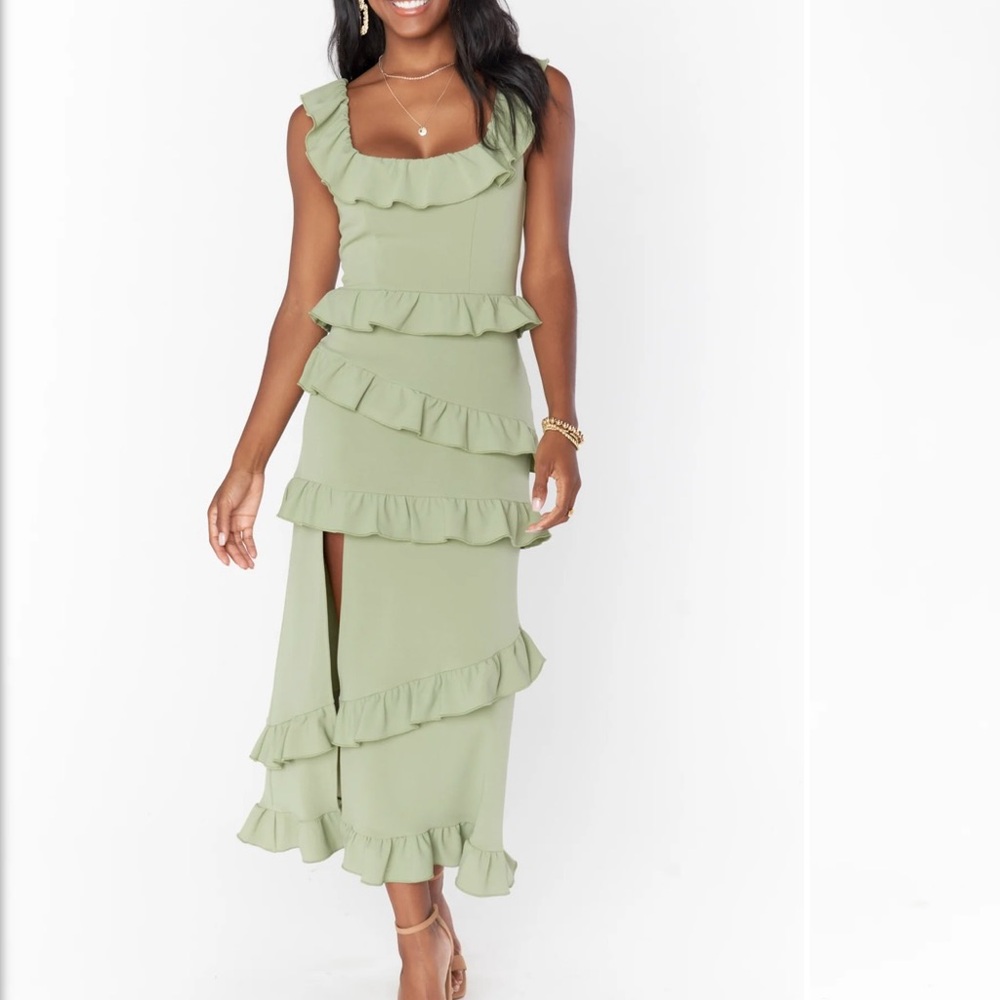 Show Me Your Mumu Moss Green Greta Ruffled Dress